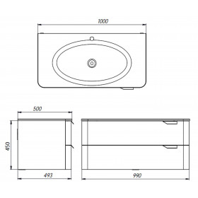 Фото 1 Тумба подвесная Botticelli Velluto Vlt-100 синий с умывальником STELLA-1000