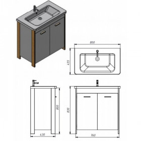 Фото 2 Тумба Ювента Brooklyn Br-80 с умывальником Soft-80 черный