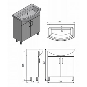 Фото 4 Тумба Ювента Trento Trn-75 бежевый с умывальником Vittoria-75